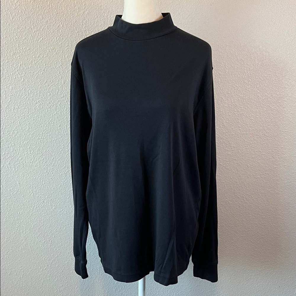 Lands End 100% Cotton Mockneck Long Sleeve TShirt Black Size Medium